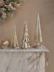 Set of 3 Gold Lit Glass Trees - Image 2 of 4
