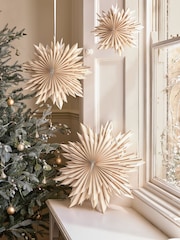 Set of 3 White Starburst Paper Hanging Decorations - Image 1 of 5