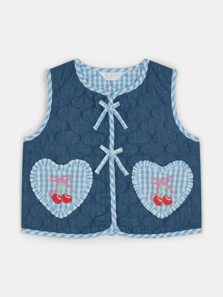 Angels By Accessorize Blue Cherry Gingham Quilted Waistcoat - Image 2 of 3