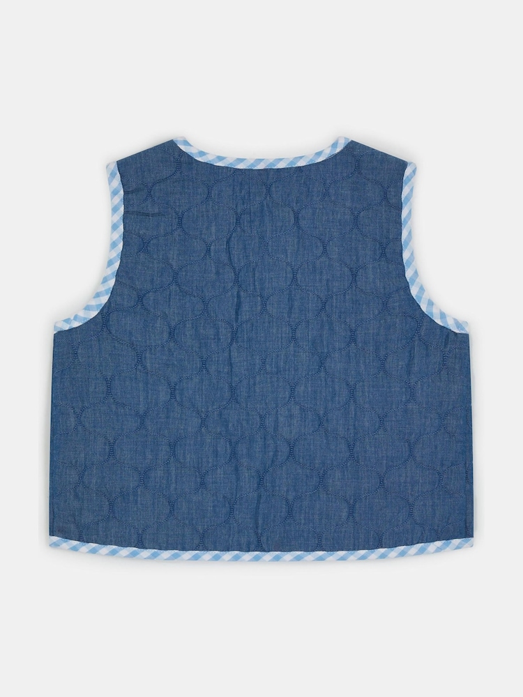 Angels By Accessorize Blue Cherry Gingham Quilted Waistcoat - Image 3 of 3