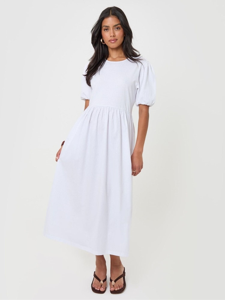 jersey and poplin dress Womens Threadbare White Puff Sleeve Maxi US 12 Banana republic