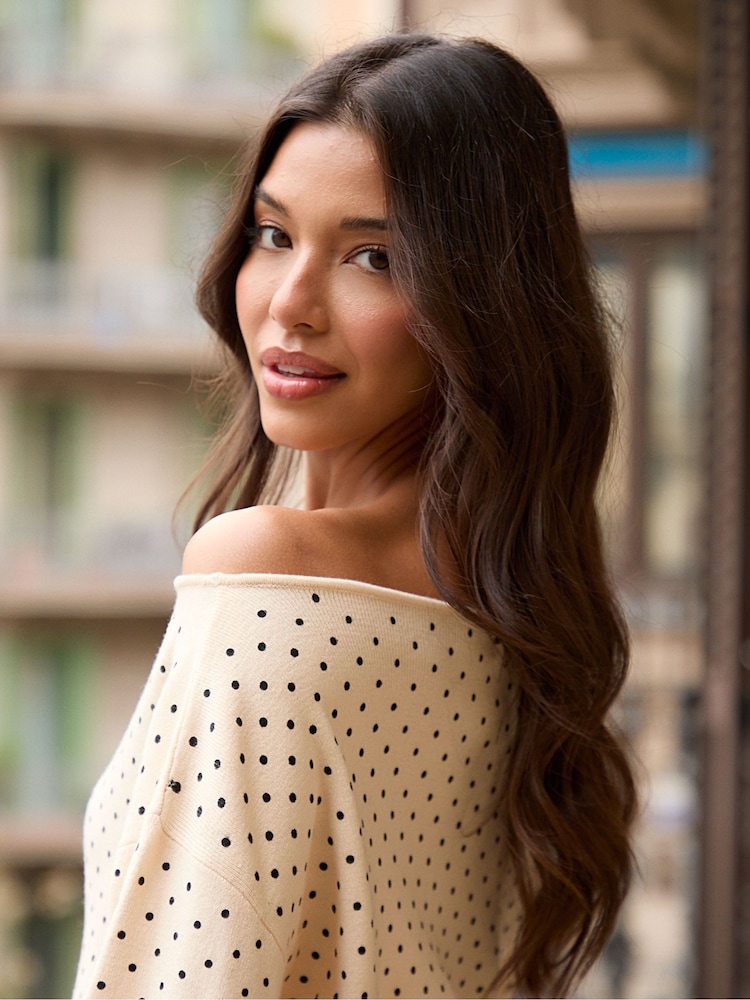 Threadbare Cream Polka Dot Soft Slash Neck Jumper - Image 4 of 4