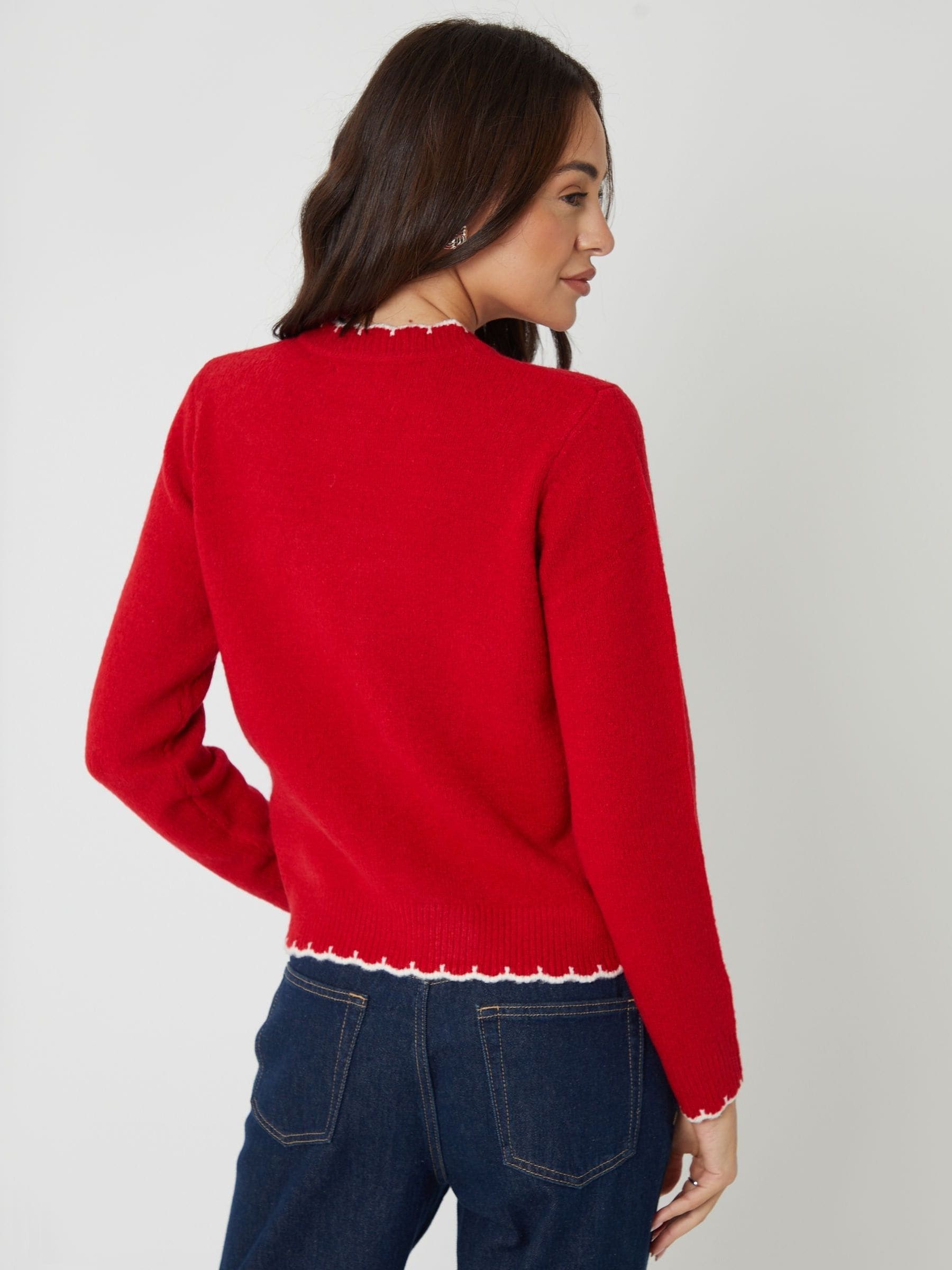 Buy Threadbare Red Crew Neck Scallop Trim Cardigan from Next USA