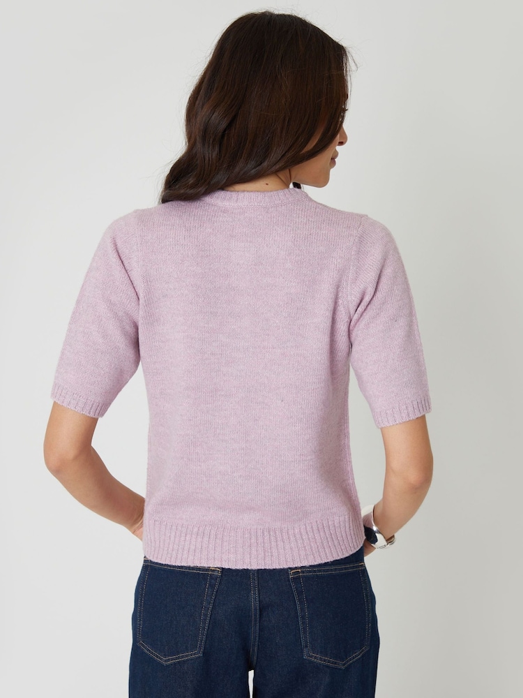 Threadbare Pink Crew Neck Short Sleeve Knitted Cardigan - Image 2 of 5