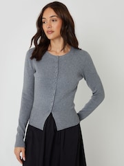 رمادي - سترة كارديغان منسوجة بياقة بحافة مستديرة من Threadbare - صورة 1 من 4