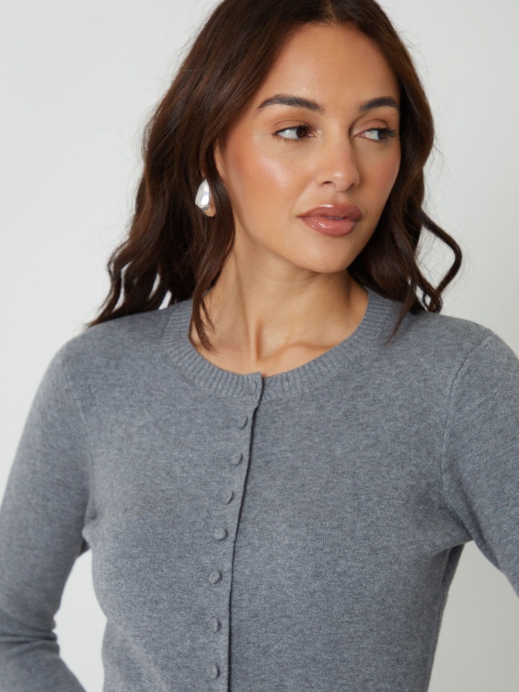 رمادي - سترة كارديغان منسوجة بياقة بحافة مستديرة من Threadbare - صورة 2 من 4