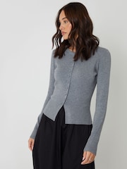 رمادي - سترة كارديغان منسوجة بياقة بحافة مستديرة من Threadbare - صورة 3 من 4