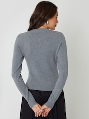 رمادي - سترة كارديغان منسوجة بياقة بحافة مستديرة من Threadbare - صورة 4 من 4