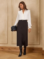 Love & Roses Black Tailored Contrast Tipping Pencil Skirt - Image 3 of 5