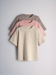 The Set 3 Pack Short Sleeve Washed T-Shirts Brown/Pink - Image 1 of 6