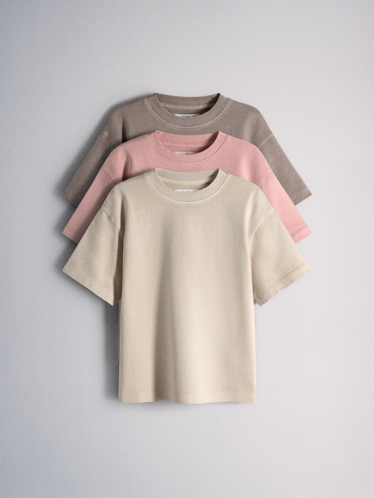 The Set 3 Pack Short Sleeve Washed T-Shirts Brown/Pink - Image 1 of 6