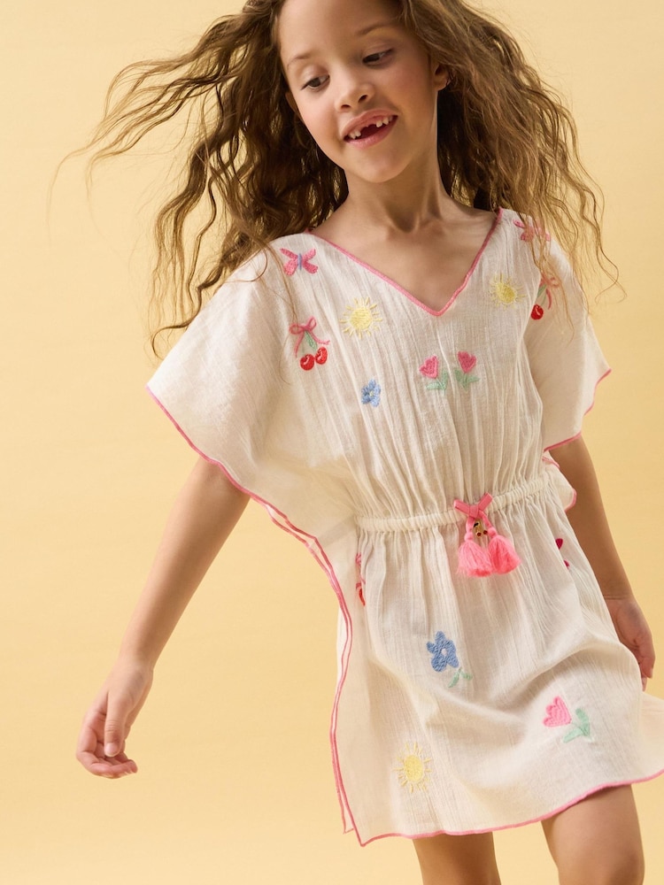 Angels By Accessorize White Girls Cherry Embroidered Kaftan - Image 1 of 3 Angels By Accessorize White Girls Cherry Embroidered Kaftan - Image 1 of 3