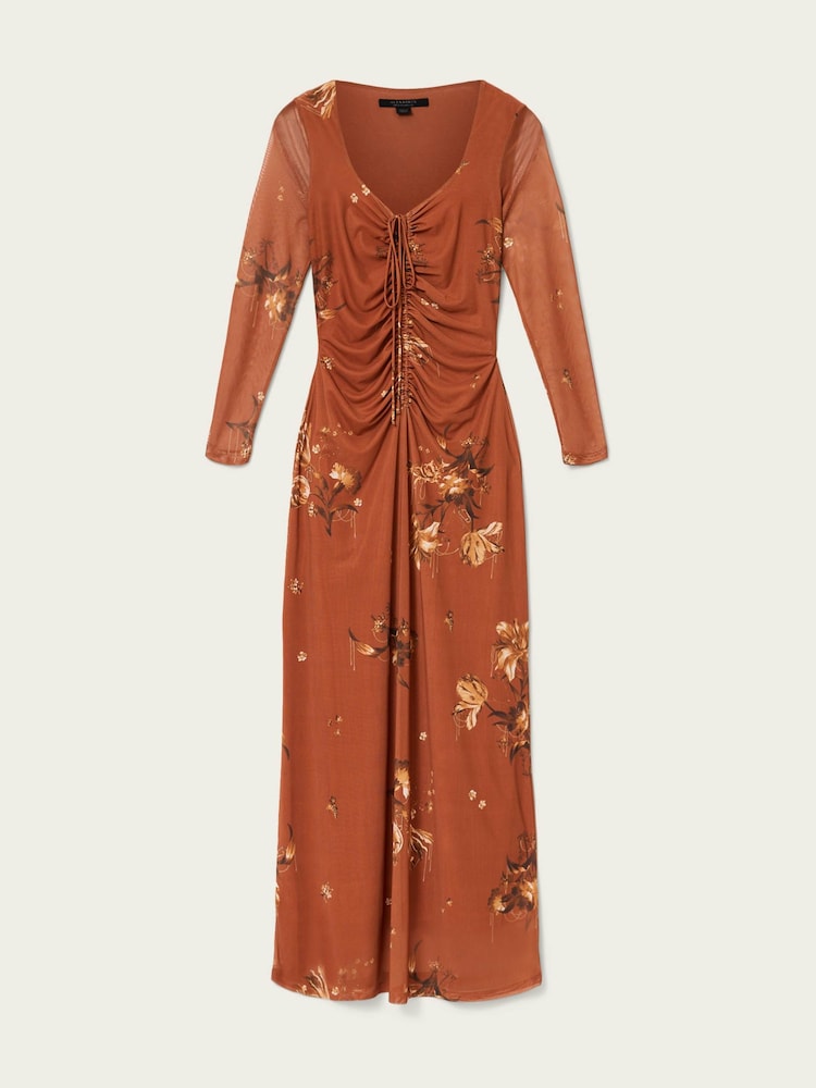 AllSaints Brown Gabby Long Sleeve Mesh Dress - Image 6 of 6 AllSaints Brown Gabby Long Sleeve Mesh Dress - Image 6 of 6