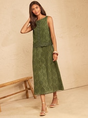 Love & Roses Khaki Green Broderie Shell Top - Image 3 of 5