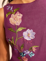 Love & Roses X RHS Burgundy Red Petite Cotton/Linen Embroidered Tie Back Shell Top - Image 2 of 4