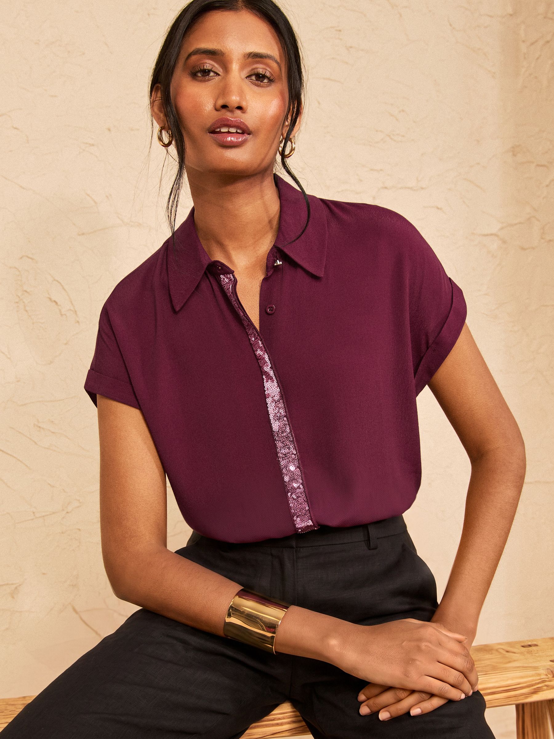 Comprar Burgundy Pink Sequin - Camisa Love & Roses com mangas