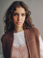 Brown Knitted Zip Up Sleeveless Gilet With Pockets - Image 3 of 7
