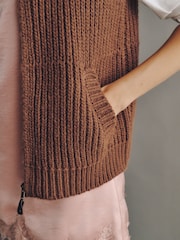 Brown Knitted Zip Up Sleeveless Gilet With Pockets - Image 4 of 7