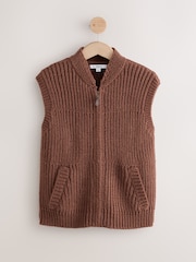 Brown Knitted Zip Up Sleeveless Gilet With Pockets - Image 5 of 7