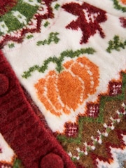 Grey/Red Autumnal Fairisle Long Sleeve Crew Neck Bomber Cardigan - Image 7 of 8