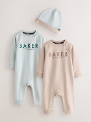 Baker by Ted Baker Green/Ecru Romper and Hat 3 Piece Set - Image 1 of 11