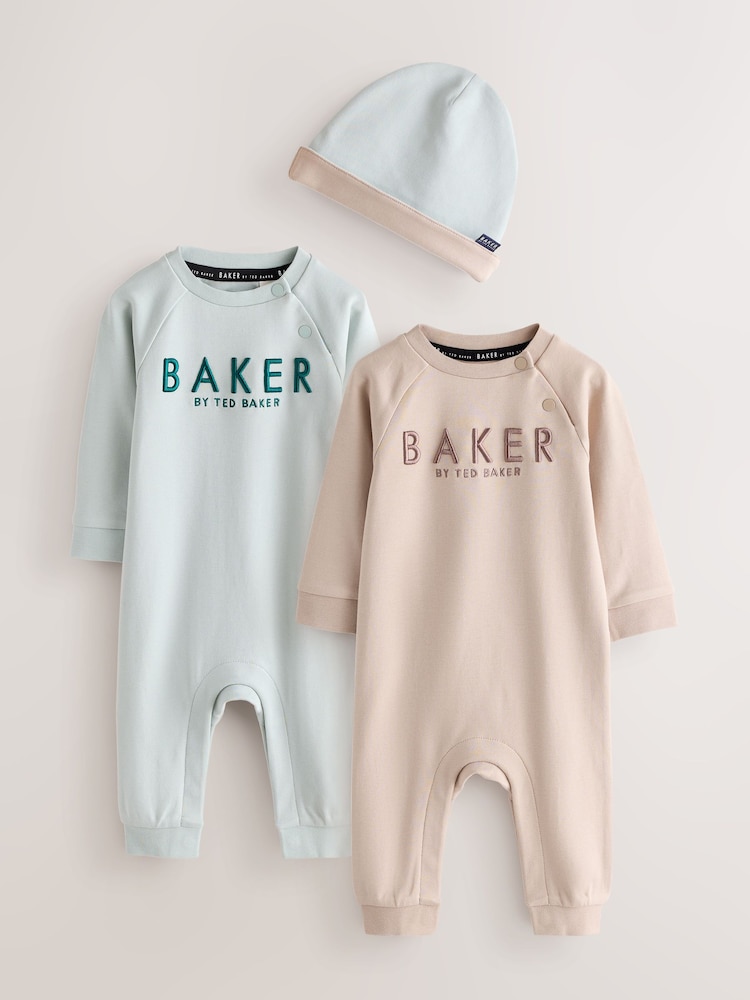 Baker by Ted Baker Green/Ecru Romper and Hat 3 Piece Set - Image 1 of 11