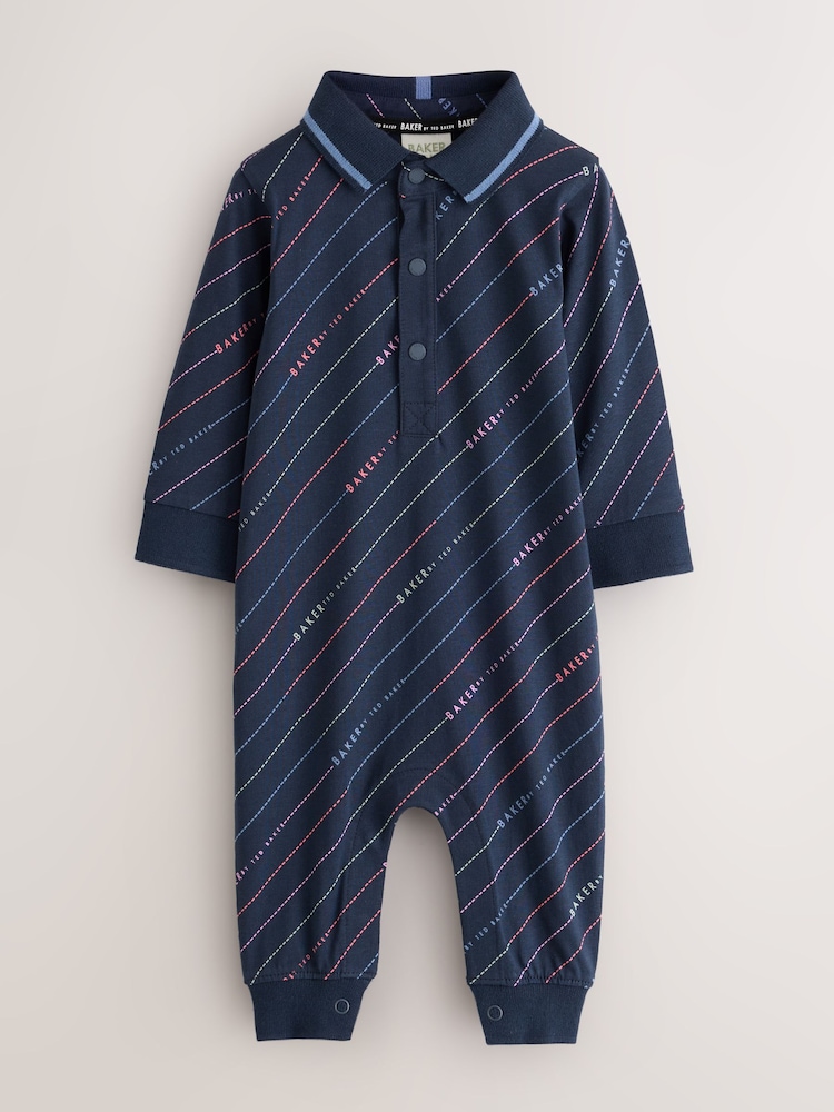 Baker by Ted Baker Navy All Over Print Polo Romper - Image 1 of 6