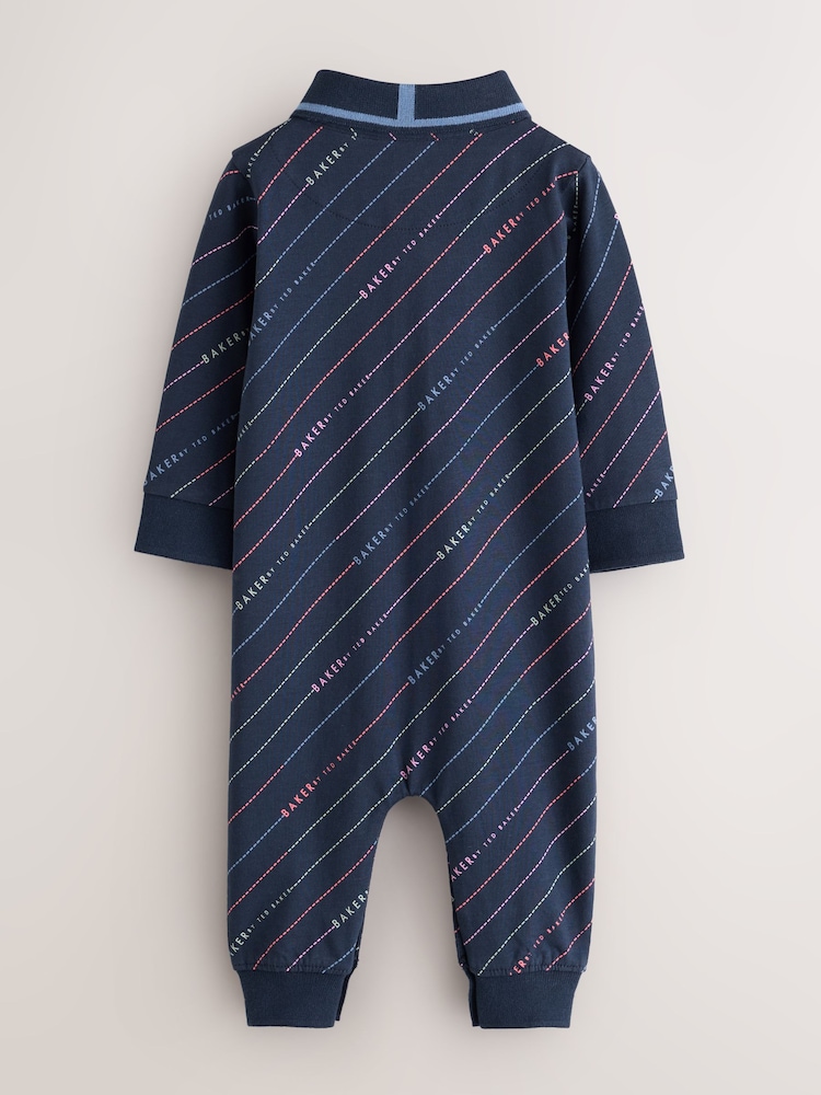 Baker by Ted Baker Navy All Over Print Polo Romper - Image 2 of 6