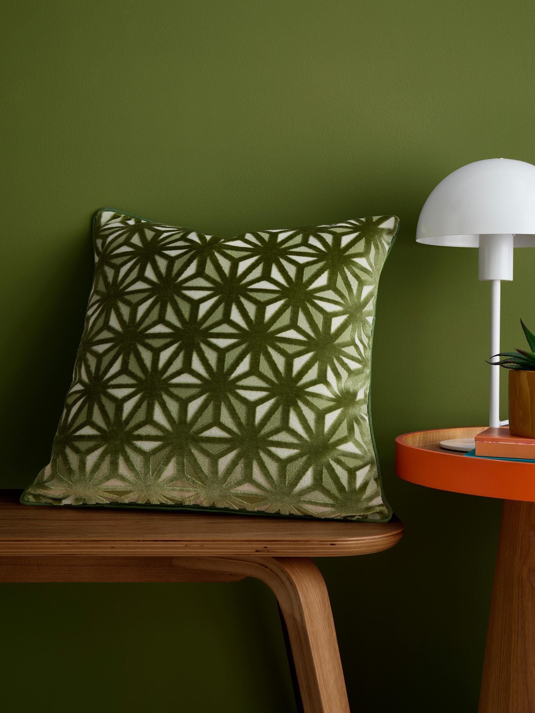 Appletree Style Star Geo Velvet Cushion 43 x 43cm Green – Soft Velvet Decorative Design with Piped Edge, Includes Filled Pad - Image 2
