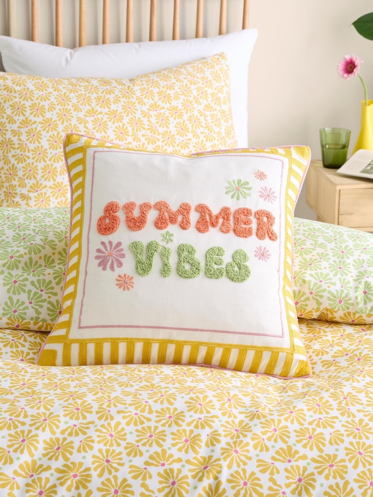 Fusion Multi Summer Vibes Slogan Embroidered Filled Cushion - Image 1 of 4 Fusion Multi Summer Vibes Slogan Embroidered Filled Cushion - Image 1 of 4