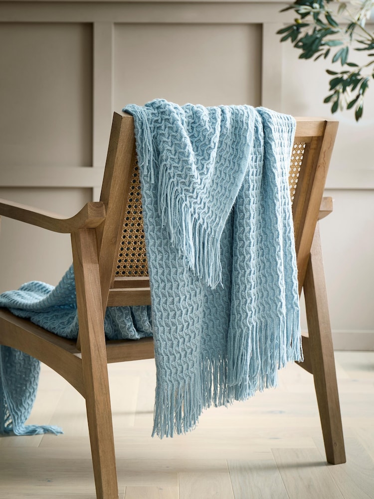 Appletree Blue Textured Knit Knitted Throw - Image 1 of 4