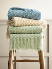 Appletree Blue Textured Knit Knitted Throw - Image 4 of 4
