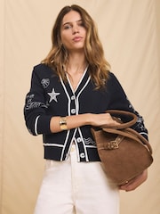 Mint Velvet Blue Embroidered Marine Knit Cardigan - Image 1 of 8