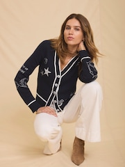 Mint Velvet Blue Embroidered Marine Knit Cardigan - Image 4 of 8