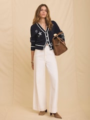 Mint Velvet Blue Embroidered Marine Knit Cardigan - Image 5 of 8