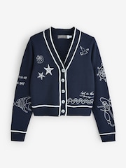 Mint Velvet Blue Embroidered Marine Knit Cardigan - Image 8 of 8