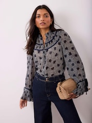 Mint Velvet Blue Heart Print Chiffon Blouse - Image 1 of 8