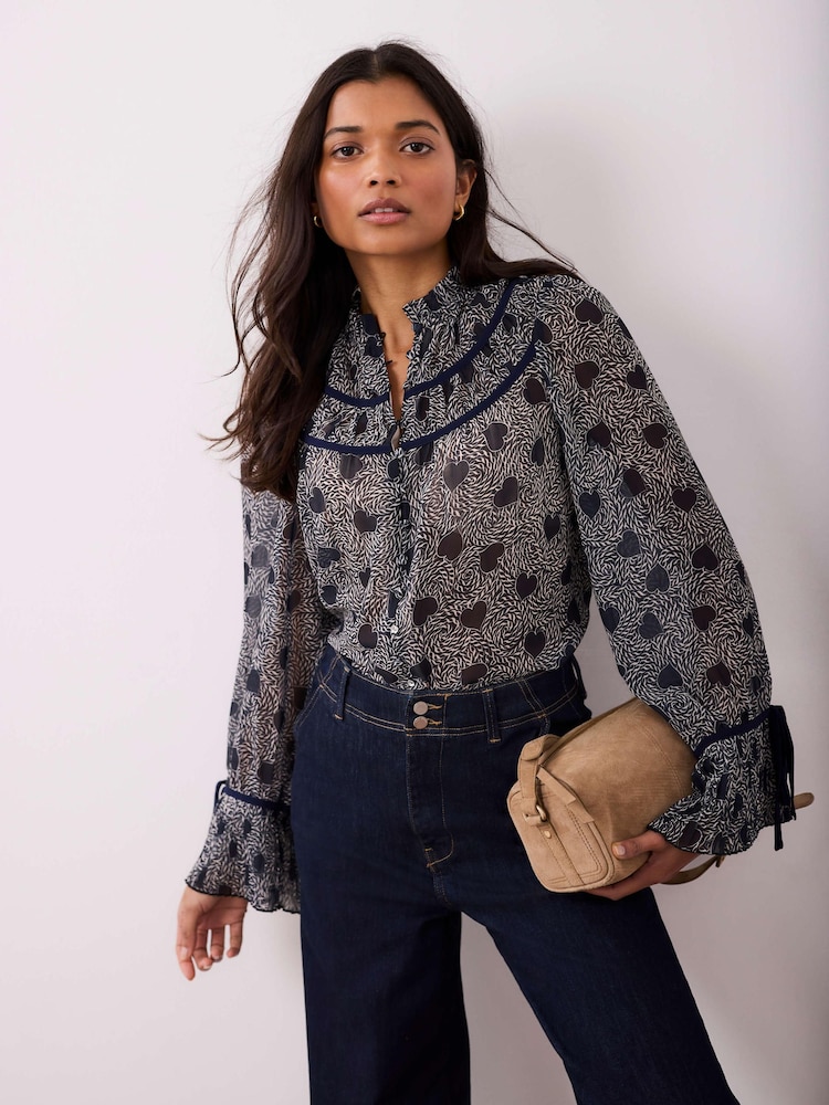 Mint Velvet Blue Heart Print Chiffon Blouse - Image 1 of 8