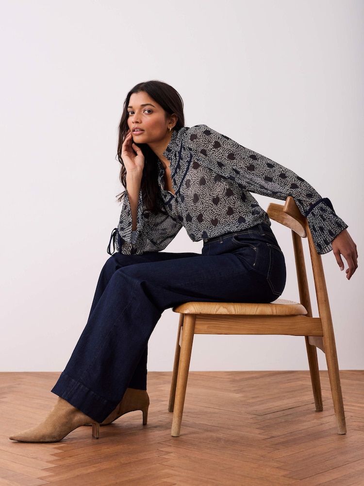 Mint Velvet Blue Heart Print Chiffon Blouse - Image 2 of 8