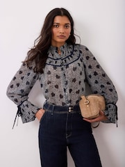 Mint Velvet Blue Heart Print Chiffon Blouse - Image 3 of 8
