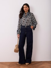 Mint Velvet Blue Heart Print Chiffon Blouse - Image 4 of 8