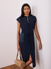 Mint Velvet Blue Utility Midi Shirt Dress - Image 2 of 8
