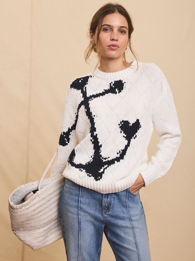 Mint Velvet White Cotton Blend Anchor Jumper - Image 2 of 8 Mint Velvet White Cotton Blend Anchor Jumper - Image 2 of 8