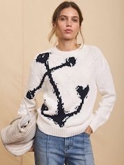 Mint Velvet White Cotton Blend Anchor Jumper - Image 3 of 8