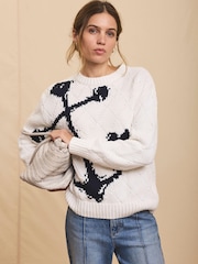 Mint Velvet White Cotton Blend Anchor Jumper - Image 6 of 8