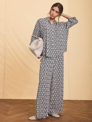 Mint Velvet Blue Geo Print Wide Trousers - Image 5 of 9