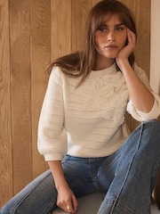 Mint Velvet White Cotton Blend Floral Detail Top - Image 1 of 8