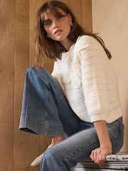 Mint Velvet White Cotton Blend Floral Detail Top - Image 2 of 8