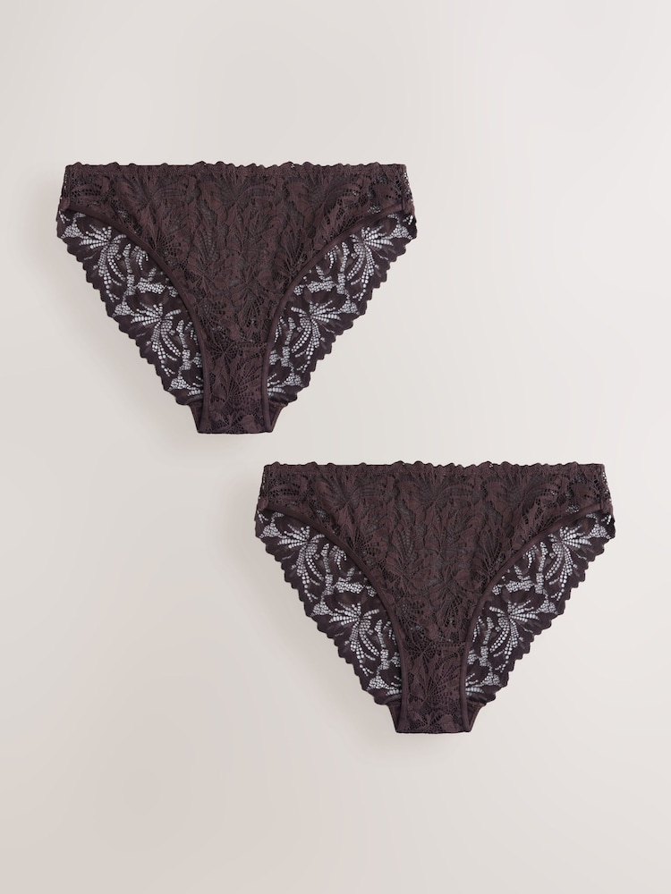 Chocolate Brown High Leg Ultimate Comfort Lace Knickers 2 Pack - Image 1 of 5