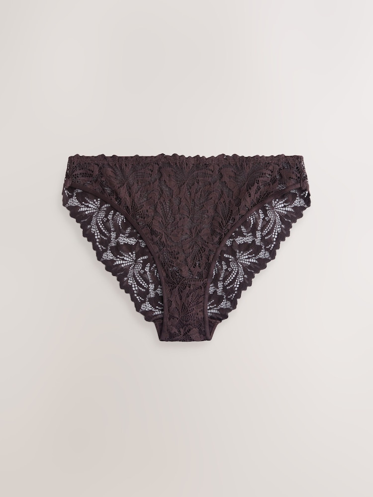 Chocolate Brown High Leg Ultimate Comfort Lace Knickers 2 Pack - Image 2 of 5